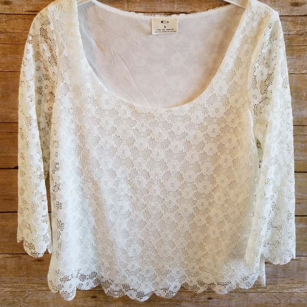 Anthropologie Cream Lace Scalloped Blouse Sz S